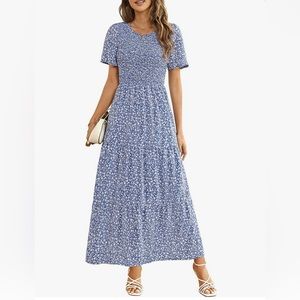 Blue floral shirt sleeve maxi dress